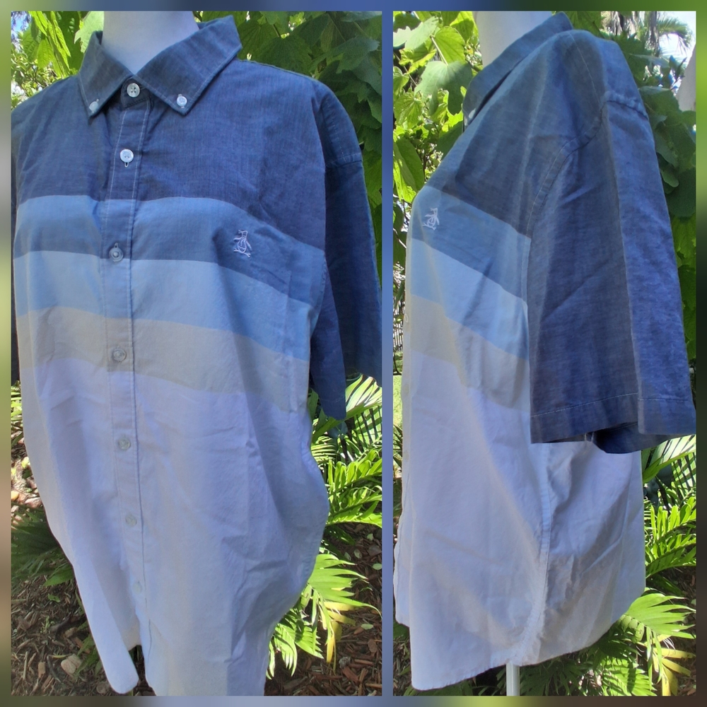 🔥Original Penguin Blue White Casual Button Down Shirt Size XL EUC - Picture 2 of 9